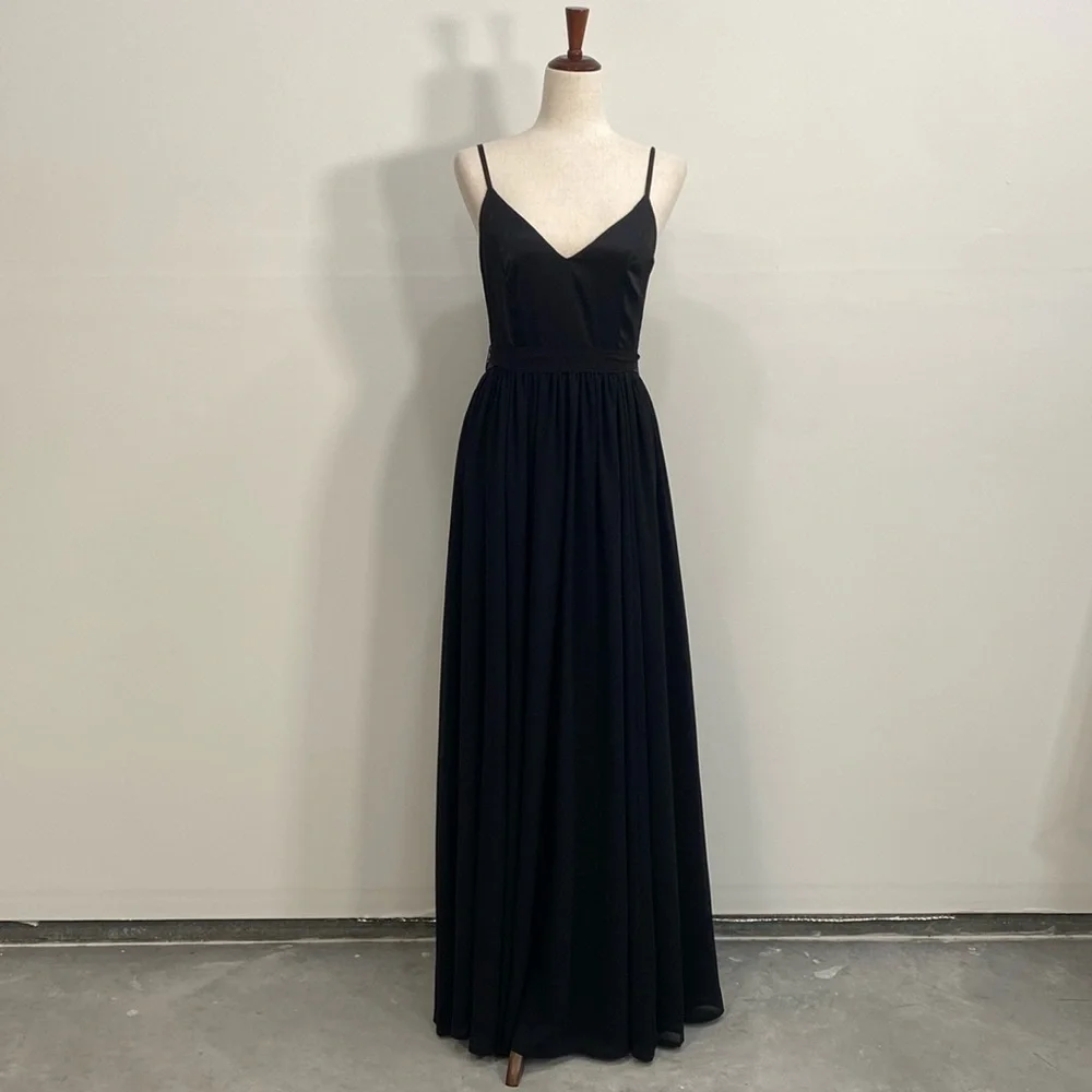 Modcloth Evening Gown Maxi Spaghetti Strap  Bridesmaids Black Tie Women's - Picture 2 of 14